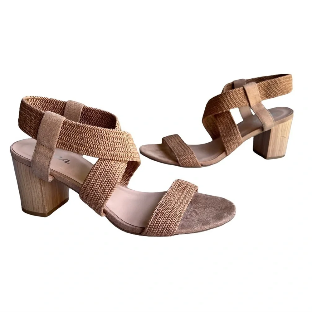 SODA Women’s Criss Cross Blocked Heeled Sandal Shoes Tan Brown Size 11